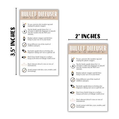 Bullet Car Oil Diffuser Freshie Care Instruction Card | 50 pk 2x3.5” - Brown