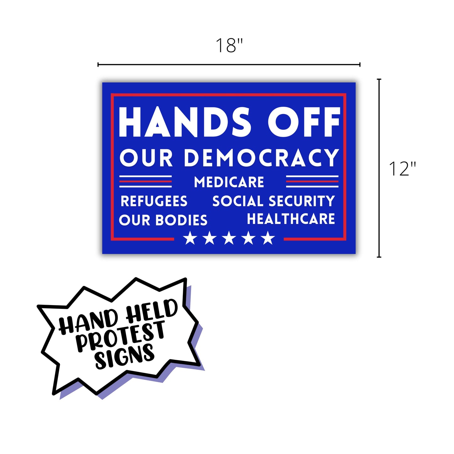 Protest Anti Trump Signs 6pk 12x18” To Hold at Rallies Hands Off Our Democracy, Law is King, Immigrants, ICE, Cancel Dodge Resist