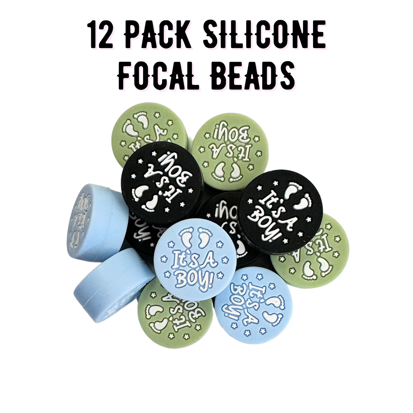 It’s A Boy Silicone Focal Bead Set | 12 Pc