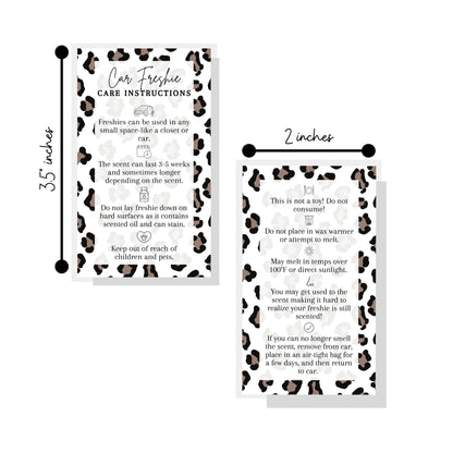 Car Freshie Care Instructions | 50 Pack | 2 x 3.5” inch Business Card| Leopard Design