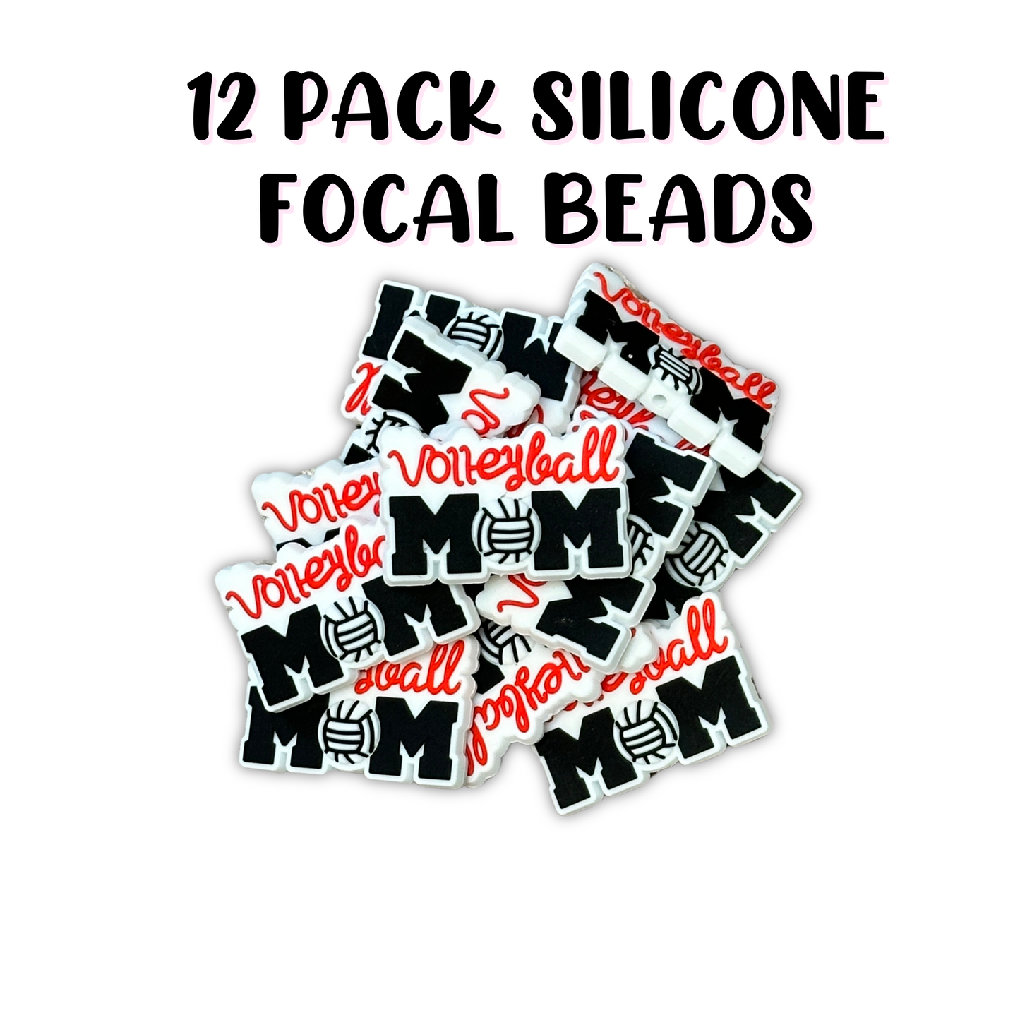 Volleyball Mom Silicone Focal Bead | 12 Pack