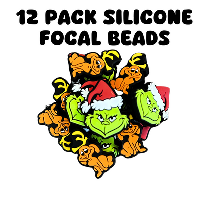 Grinch Silicone Focal Beads | 12 Mixed Pack