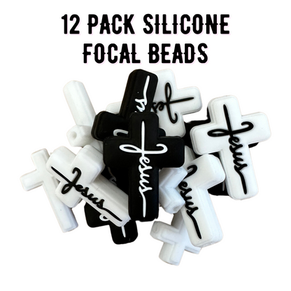 Jesus Cross Silicone Focal Bead Set | 12 Pc Mixed Pack