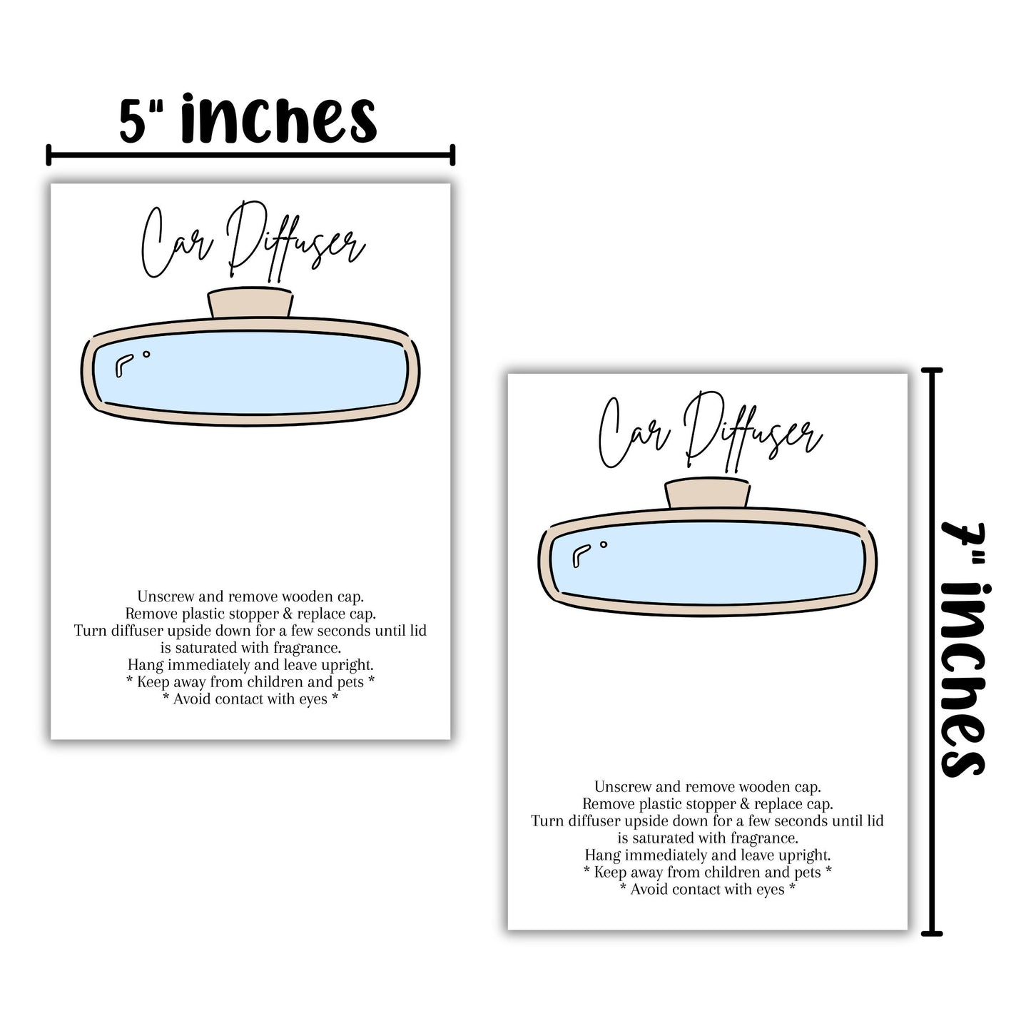 Car Oil Diffuser Package Bag Insert Care Instruction Cards | 50 pk 5x7” Minimalist