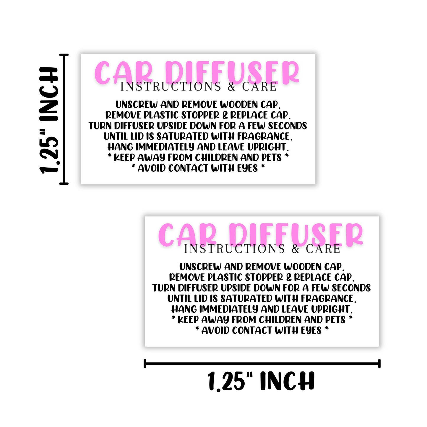 Car Oil Hanging Diffuser Care & Instructions Labels | 250 pc Roll 1.25” x 2.25” Pink