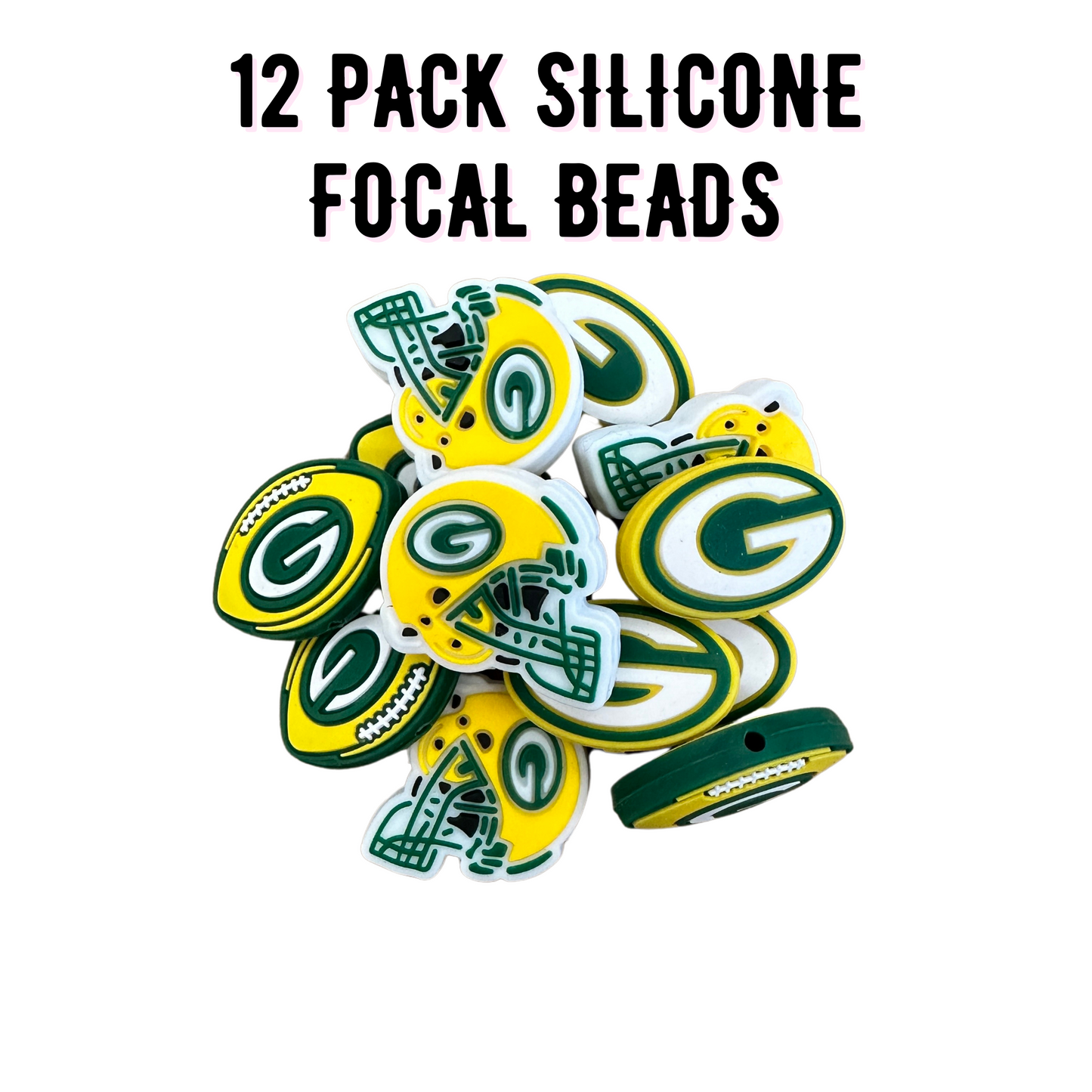 Green Pack Football Silicone Focal Bead Set Bay | 12 Pc