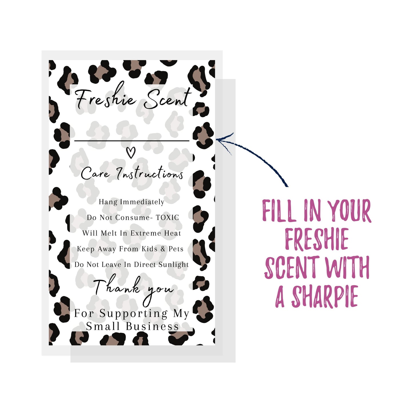 Freshie Care Instruction Stickers | 200 Pc Roll  2x3.5" inches | Leopard Print