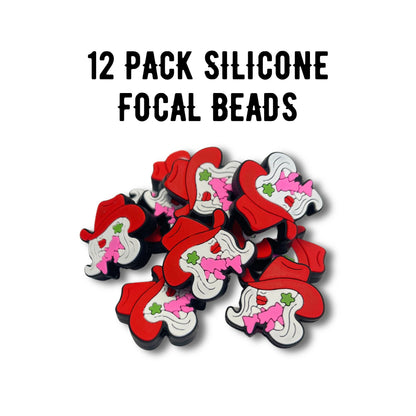 Red Cowgirl Hat Silicone Focal Bead | 12pk