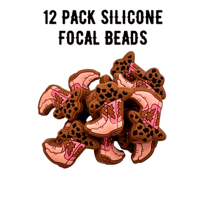 Pink Cowboy Boot Silicone Focal Bead | 12 Pack