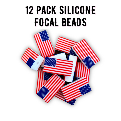 American Flag Silicone Focal Bead Set | 12 Pack