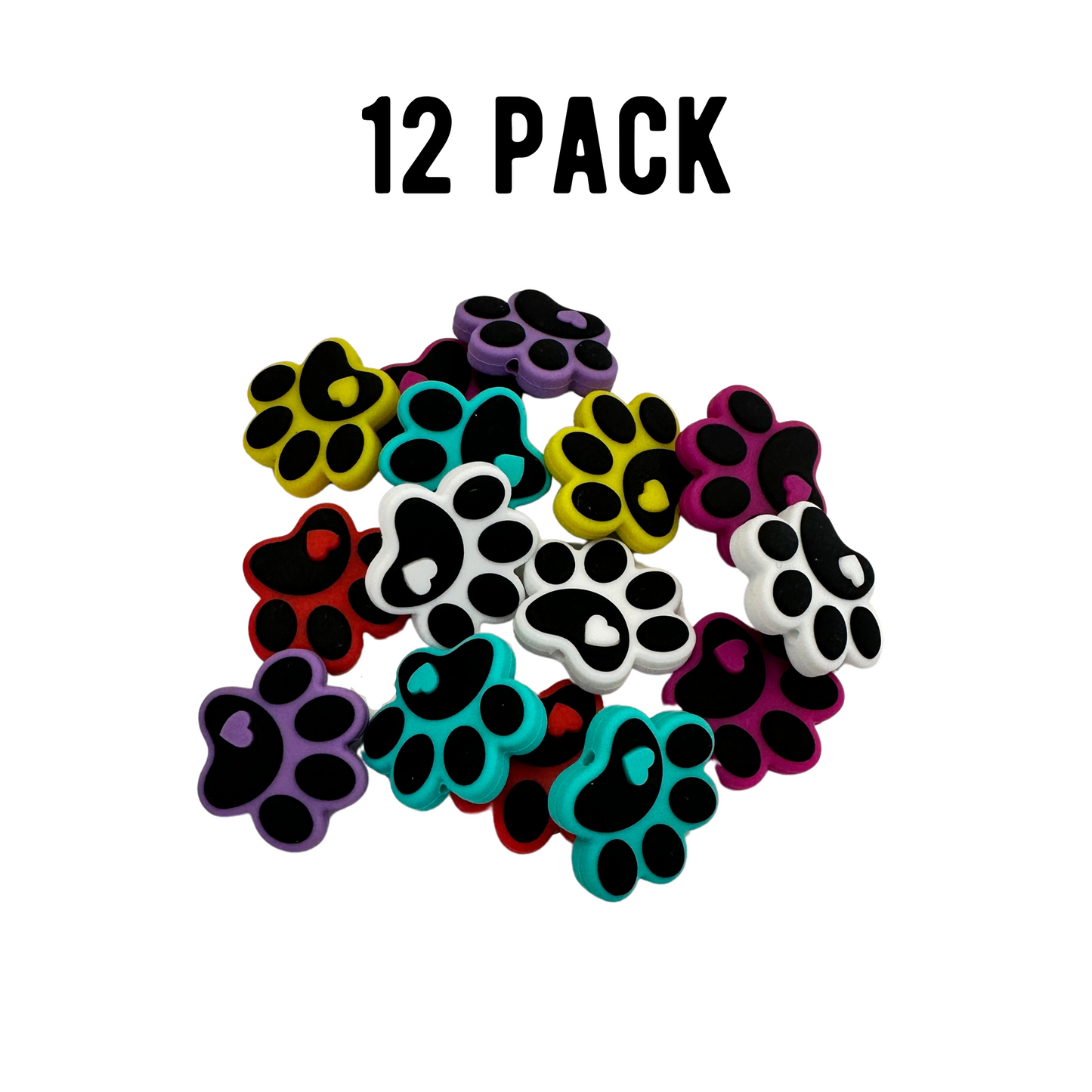 Dog Pawprint Siliconel Beads | 12 pk