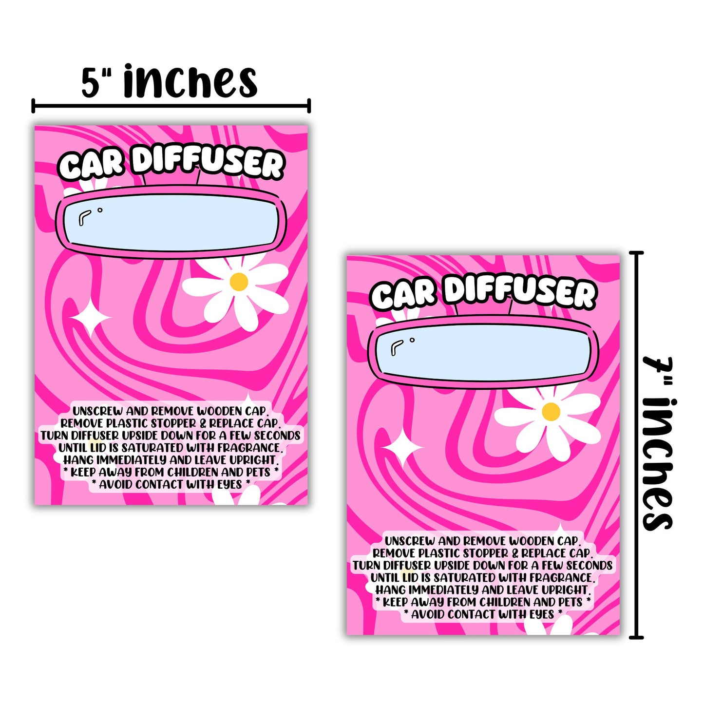 Car Oil Diffuser Package Bag Insert Care Instruction Cards | 50 pk 5x7” Floral Pink Flowers