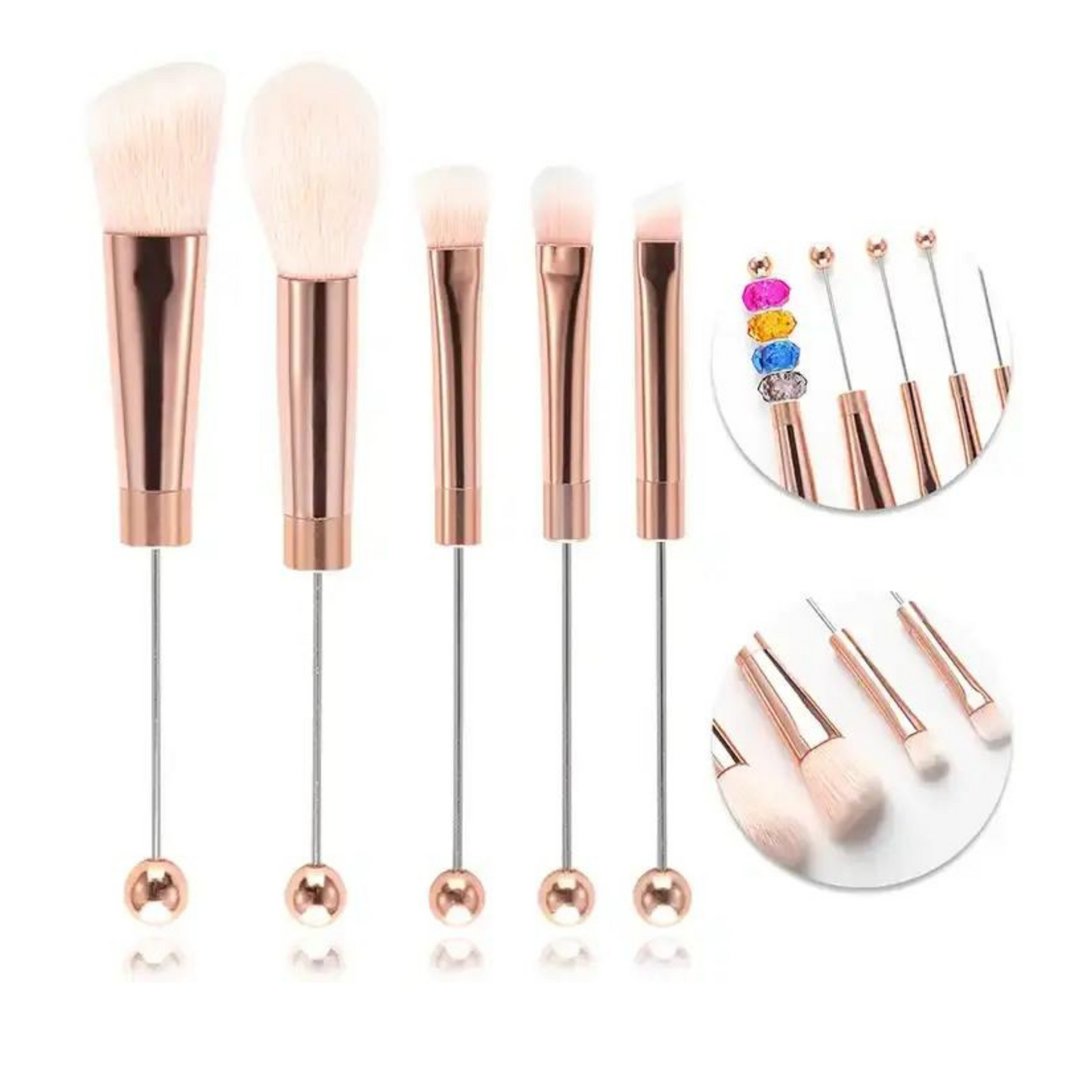 Rose Gold Beadable Makeup Brushes | Set of 5