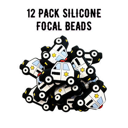 Police Car Silicone Focal Bead | 12 Pack