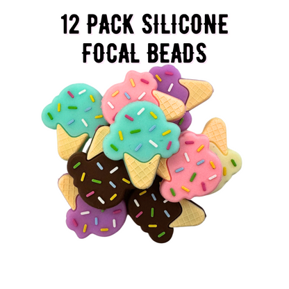 Ice Cream Cone Silicone Focal Bead Set | 12 Pc Mixed