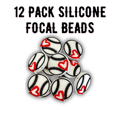 Baseball with Heart  Silicone Bead| 12 pk