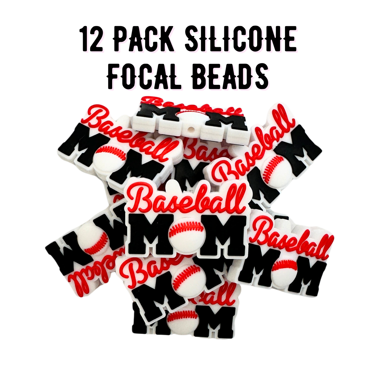 Baseball  Mom Silicone Focal Bead | 12 Pack