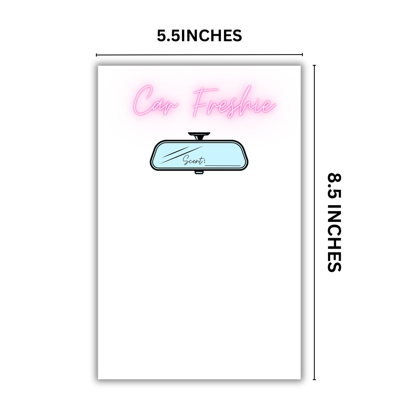 Car Freshie Insert Cards | 50 pk 5.5x8.5” White Pink Neon Simple, fits in 6x9”