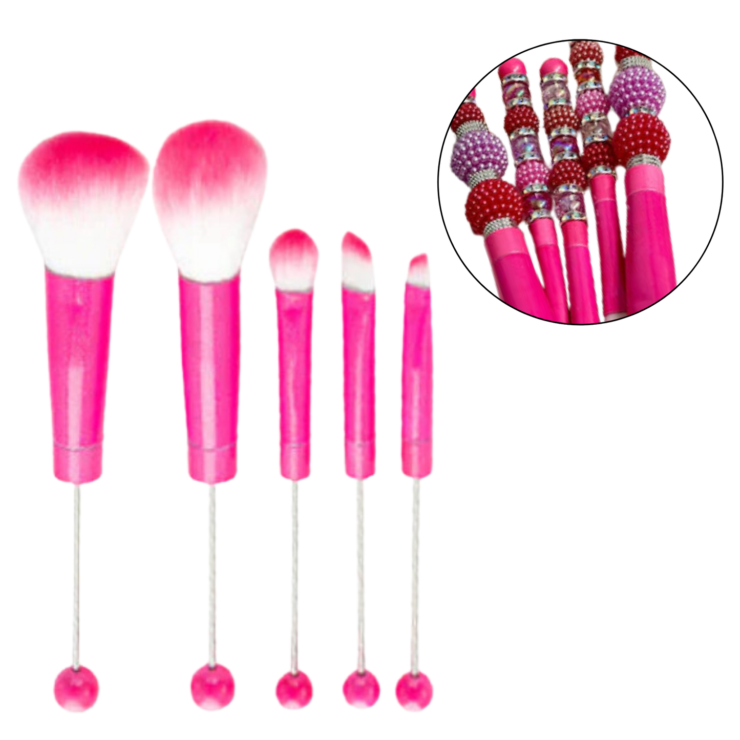 Hot Pink Beadable Makeup Brushes Set of 5