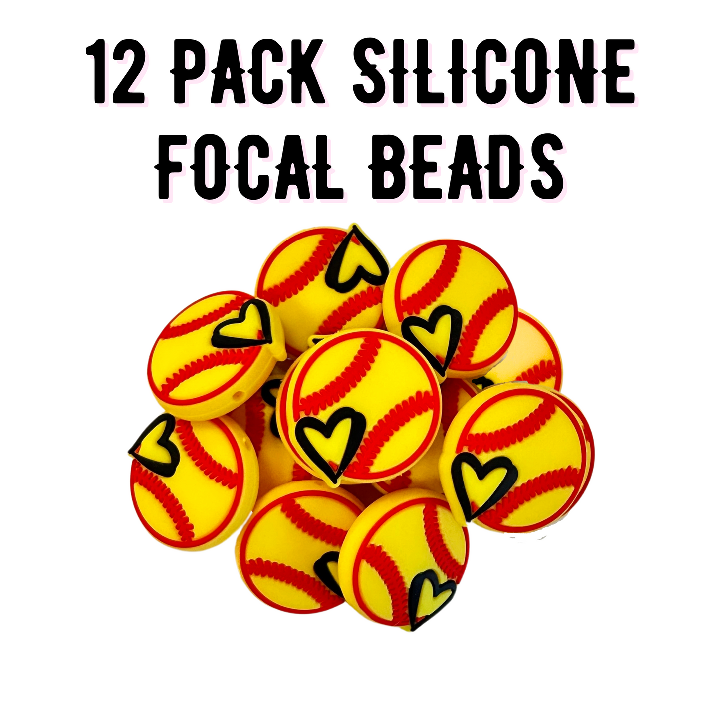 Softball with Heart Silicone Bead | 12 pk