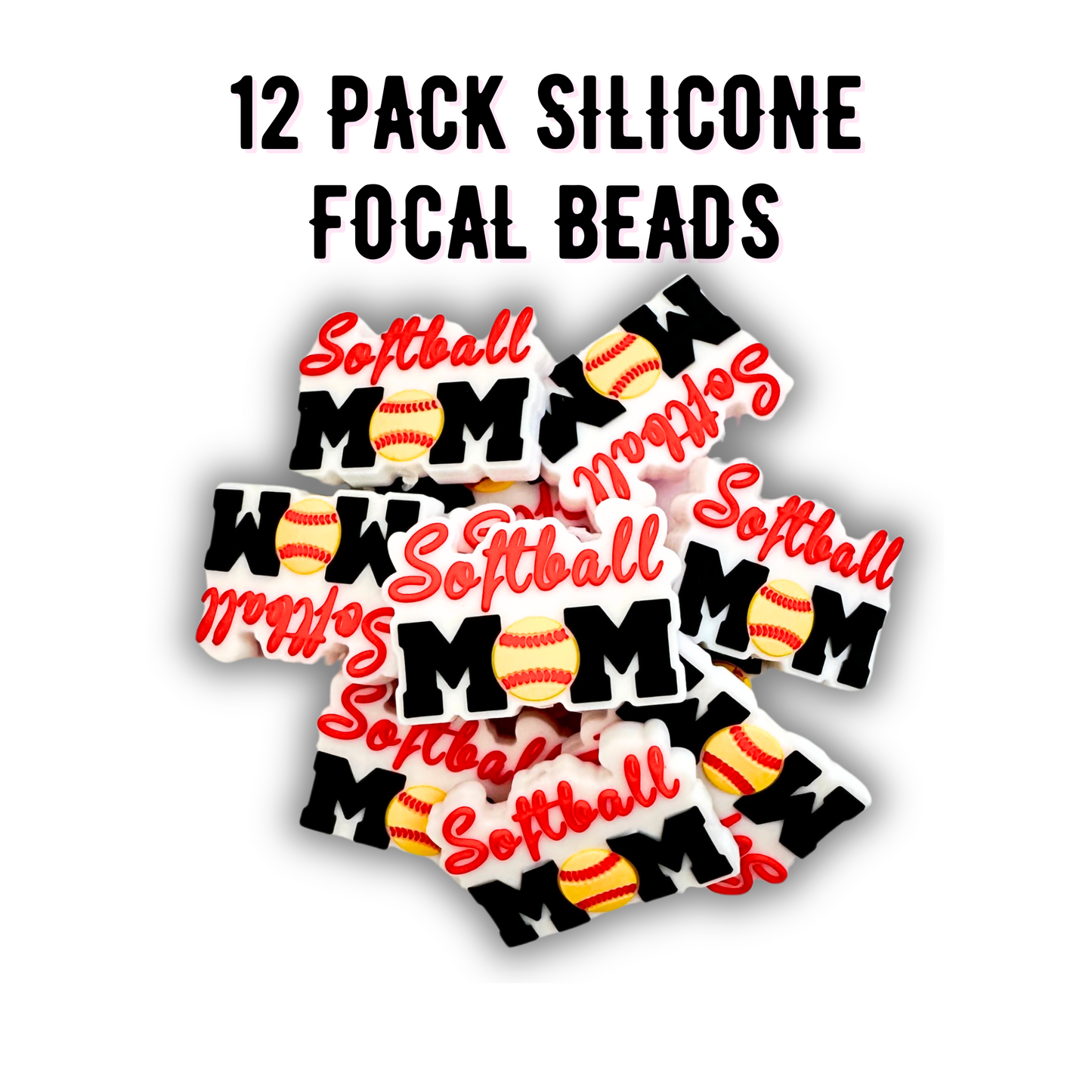 Softball  Mom Silicone Focal Bead | 12 Pack