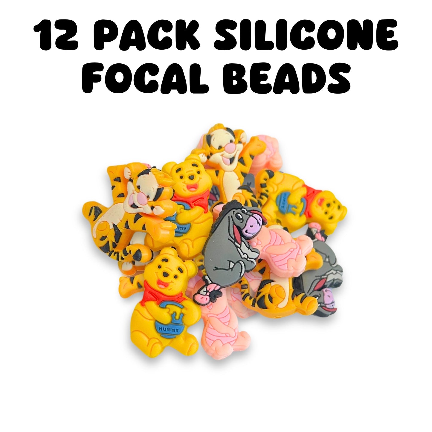 Winnie The Pooh Silicone Focal Beads | 12 Mixed Pack