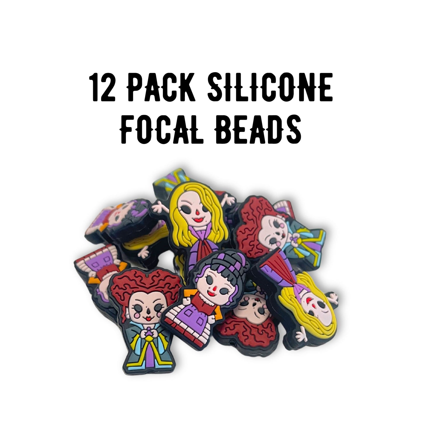 3 Witches Sisters Hocus Halloween Silicone Focal Beads 12pk