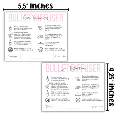 Bullet Car Oil Diffuser Care Instruction Card | 4.25x5.5”