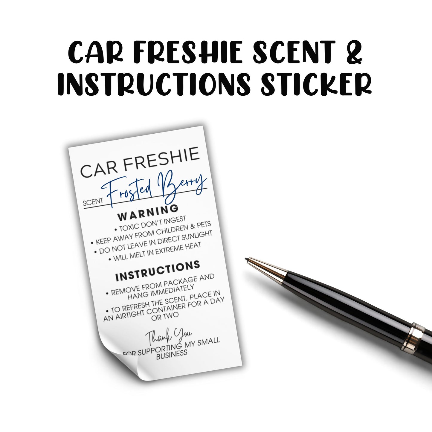 Freshie Care Instructions and Warning Labels Stickers | 2x3.5” 250 pc Roll Car Air Freshener Cards Inserts for Holographic Bag Package Write in Scent