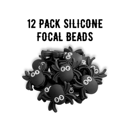 Black Spider Silicone Focal Beads Halloween 12pk