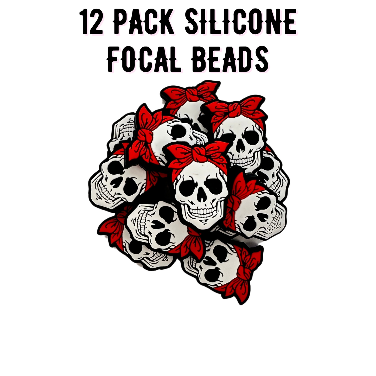 Skull with Bandana Silicone Focal Bead | 12 Pack