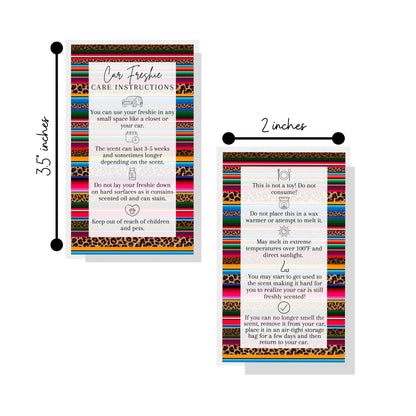 Car Freshie Care Instructions | 50 Pack | 2 x 3.5” inch Business Card | Aztec Design