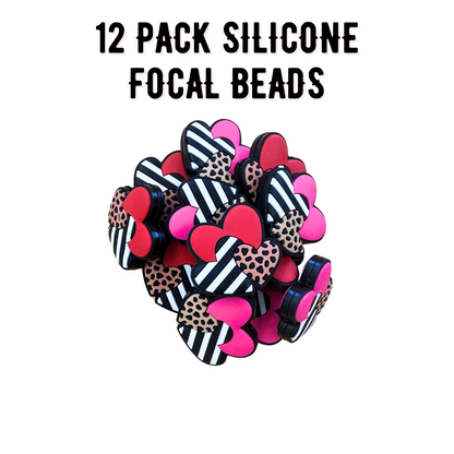 Hearts Silicone Focal Bead | 12 Mixed Pack