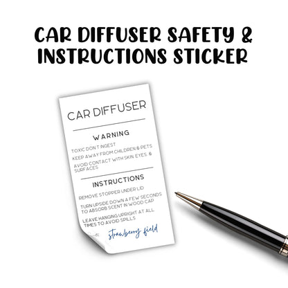 Car Oil Diffuser Vent Warning Labels and Instruction Stickers | 250 per Roll 2x3.5” Scent Write in How to Use Minimalist Card Air Freshie Freshener