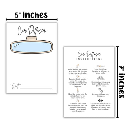 Car Oil Diffuser Package Bag Insert Care Instruction Cards | 50 pk 5x7”