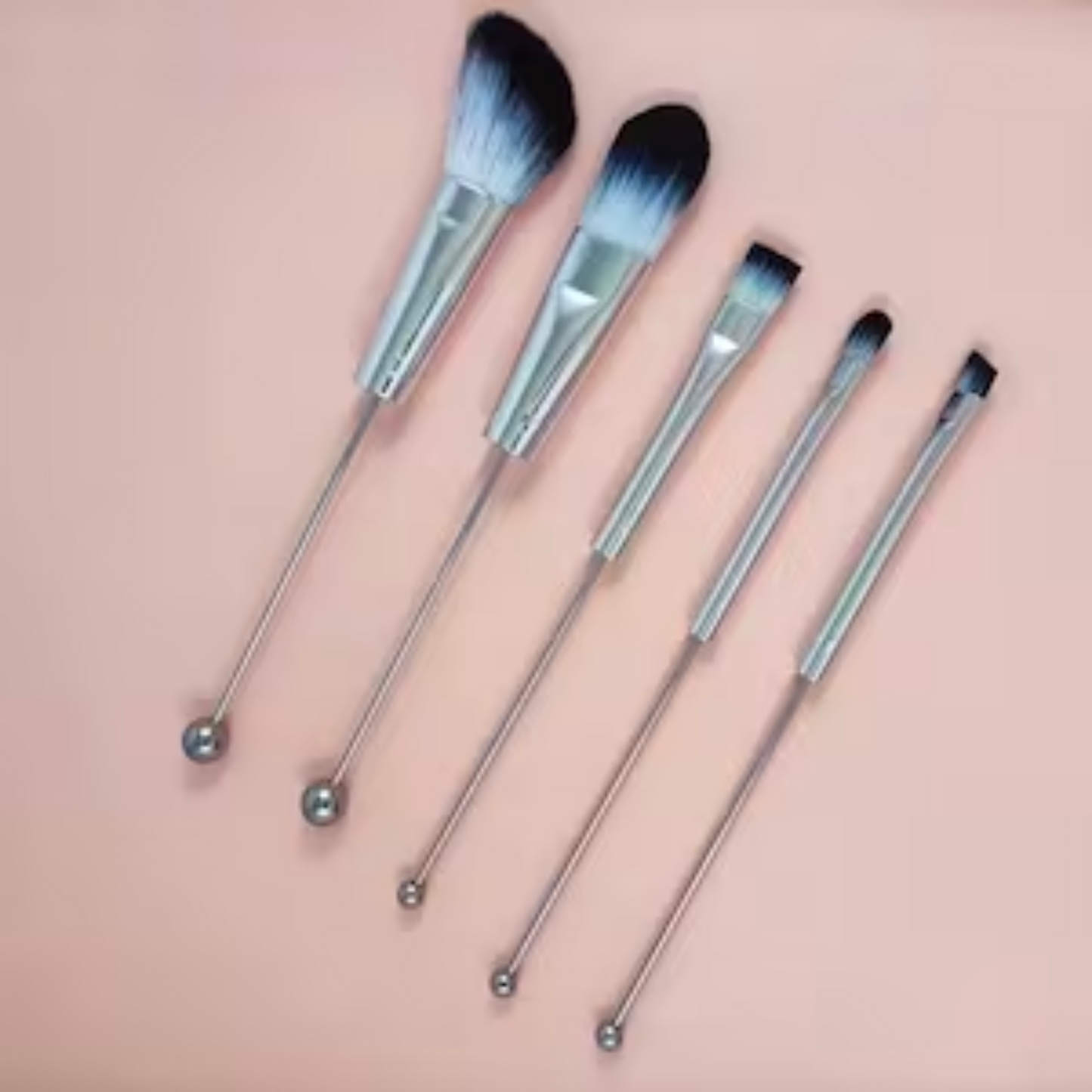 Silver Beadable Makeup Brushes | Set of 5