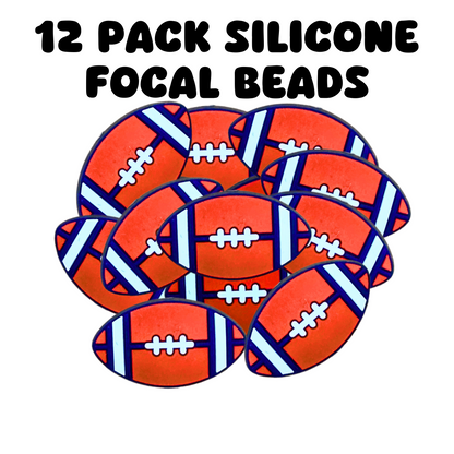 Football Silicone Focal Bead | 12 Pack Orange and Navy