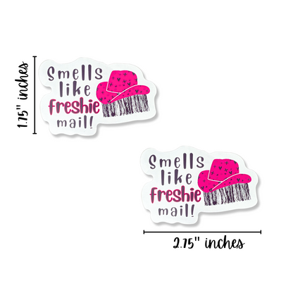 Freshie Sticker Smells Like Freshie Mail Care Instructions | 100 pcs roll | 3x2” | Cowboy Hat Fringe