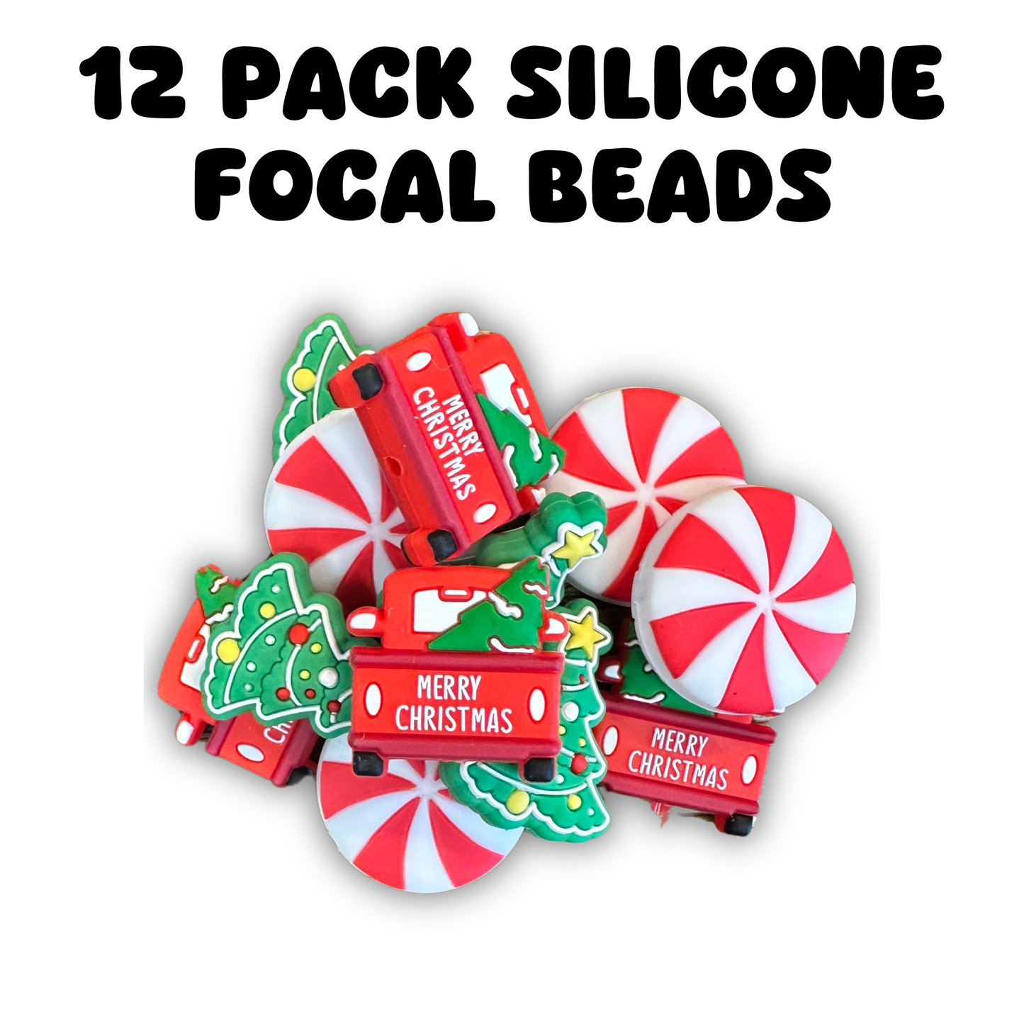 Christmas Silicone Focal Beads | 12 Mixed Pack