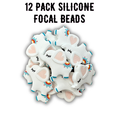 White Elephant Silicone Focal Bead | 12 Pack