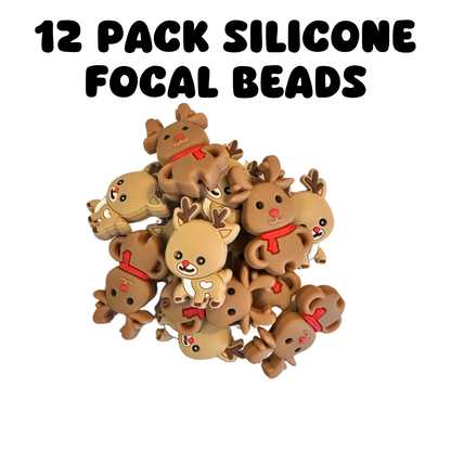 Reindeer Christmas Silicone Focal Beads | 12 Pack