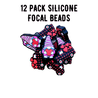 Valentine’s Day Truck & Gnome Silicone Focal Bead | 12 pk Mixed