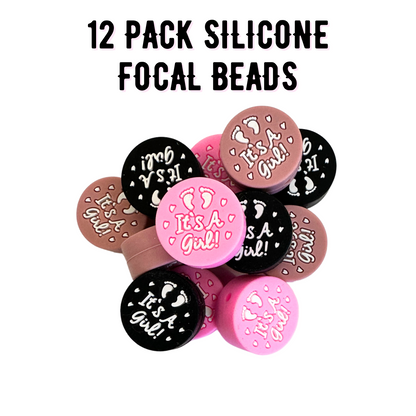 It’s A Girl Silicone Focal Bead Set | 12 Pc Mixed