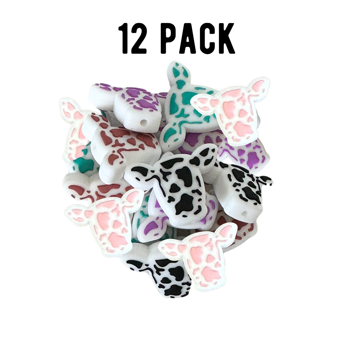 Cow Silicone Bead Mixed Assorted Set | 12 pk