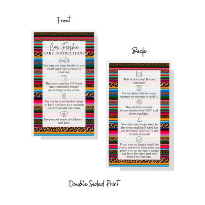 Car Freshie Care Instructions | 50 Pack | 2 x 3.5” inch Business Card | Aztec Design