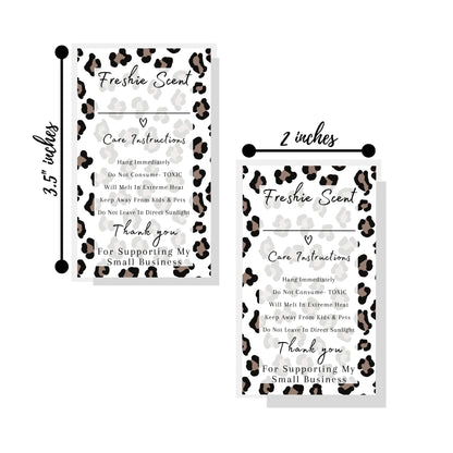 Freshie Care Instruction Stickers | 200 Pc Roll  2x3.5" inches | Leopard Print