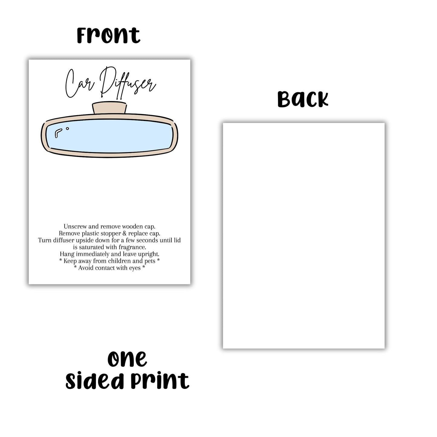 Car Oil Diffuser Package Bag Insert Care Instruction Cards | 50 pk 5x7” Minimalist