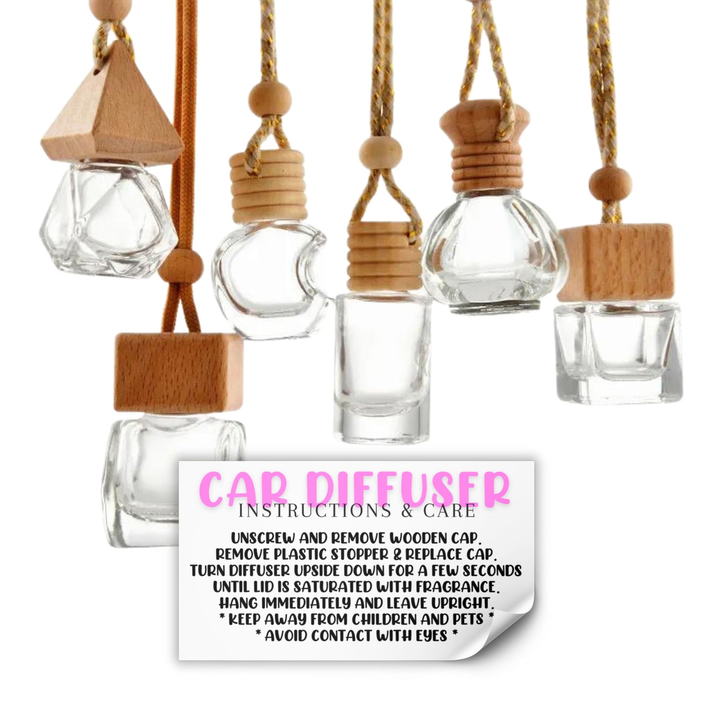 Car Oil Hanging Diffuser Care & Instructions Labels | 250 pc Roll 1.25” x 2.25” Pink