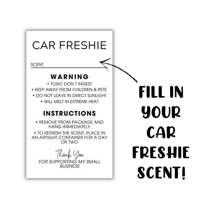 Freshie Care Instructions and Warning Labels Stickers | 2x3.5” 250 pc Roll Car Air Freshener Cards Inserts for Holographic Bag Package Write in Scent