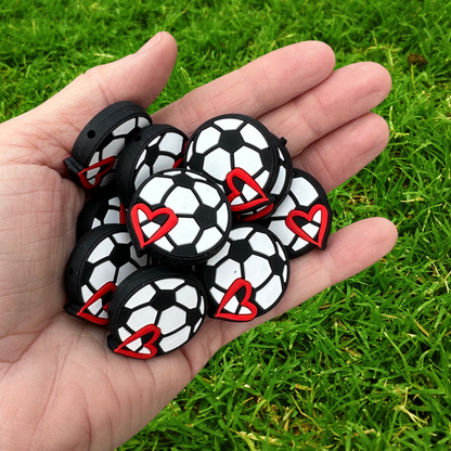 Soccer Ball with Heart  Silicone Bead| 12 pk